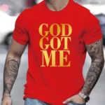 T Shirt God Got Me Graphic Print Red Gold Short Sleeve Men Fashion Quick Dry Tee