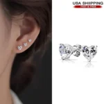 925 Sterling Silver Heart Shaped Stud Earrings Cubic Zirconia Solid Jewelry New