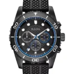 Bulova Men's Sport Chronograph GMT Blue Black Silicone Quartz Watch 43MM 98A211