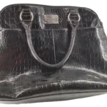 Kenneth Cole Reaction Black Leather Crocodile Style Purse Bag Straps Vintage