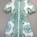 Julia Jordan Green White Puff Sleeve Midi Shirt Dress Floral Mandala Boho Sz 8