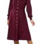 Nina Leonard Women's Balloon-Sleeve Belted Sweater Dress Deep Wine