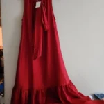 HM Voluminous maxi dress back Tie Detail bright red/dark red BNWT