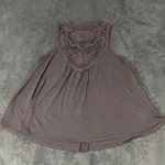 Taylor and Sage Tank Top Blouse Womens S Gray High Neck Crochet Lace Trim Shirt