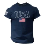 USA Flag Navy Blue T-Shirt - Patriotic American College Style Tee