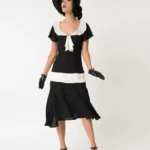 UNIQUE VINTAGE 1920s BLACK CREAM WILSHIRE FLAPPER DAY DRESS - NEW