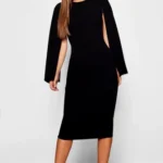 boohoo cape sleeve dress UK 8 womens Black Midi