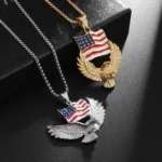 Eagle American Flag Necklace Patriotic United States Flag Jewelry Bird Pendant