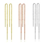 S925 Sterling Silver Tassel Chain Threader Dangle Drop Earrings Chain Gift F25