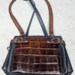 Brighton Purse Handbag Organizer Black Brown Leather Crocodile Pattern EUC