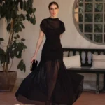 ZARA NEW WOMAN FW25 COMBINED DRAPED MIDI DRESS BLACK 3067/261_SIZE XS,S,M,L
