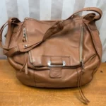 Kooba Brown Leather Large Purse Shoulder Bag Silver Hardware Two Compartments