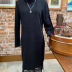 Isaac Mizrahi Black Turtleneck Sweater Dress Lace Hem New