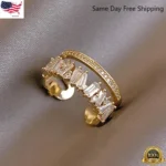 New 18K Gold Plated Zircon Pearl Ring Figure Open Adjustable Women Jewelry Gifts