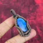 Valentines Sale Labradorite Stone Copper Mother Wire Wrapped Artisan Pendant