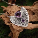 Silver Heart Purple Amethyst Pendant Necklace Anniversary Jewelry Valentines Day