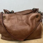 American Leather Co. Lenox Pebbled Brown Leather Triple Entry Satchel Purse